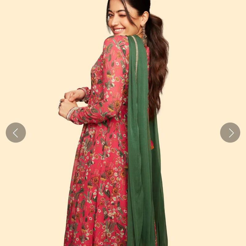 Hot Pink Floral Georgette Anarkali kurta salwar set